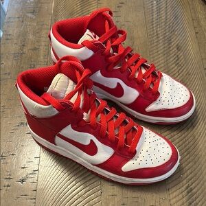 Red and White Nike High-Top Sneakers